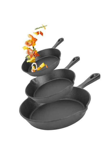 3-Piece Pre-Seasoned Cast Iron Skillet Set – Non-Stick Frying Pans for Indoor & Outdoor Cooking