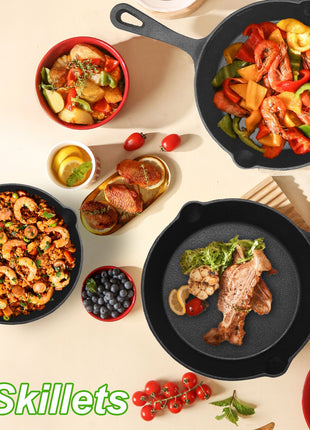 3-Piece Pre-Seasoned Cast Iron Skillet Set – Non-Stick Frying Pans for Indoor & Outdoor Cooking