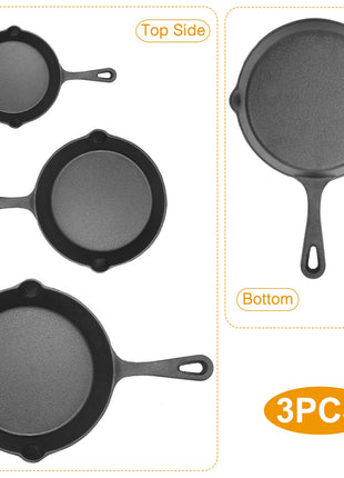 3-Piece Pre-Seasoned Cast Iron Skillet Set – Non-Stick Frying Pans for Indoor & Outdoor Cooking