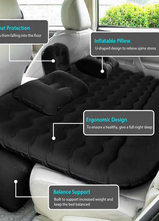 Portable Car Air Mattress Bed with Pump &amp; Pillows (Back Seat Travel &amp; Camping Essential)