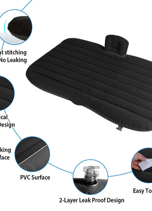 Portable Car Air Mattress Bed with Pump &amp; Pillows (Back Seat Travel &amp; Camping Essential)