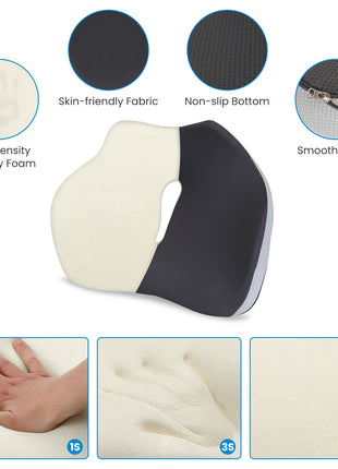 Memory Foam Seat Cushion for Sciatica & Tailbone Relief – Ergonomic Chair Cushion with Washable Cover