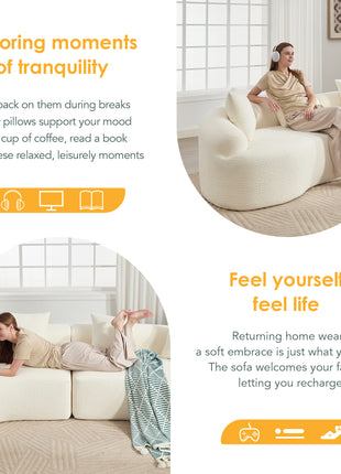 110" Curved Boneless Modular Sectional Sofa – Chenille Compression Couch (White)
