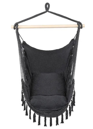 Outdoor Hanging Hammock Chair with Pillow – Tassel Cotton Blend Swing Chair for Patio, Backyard, Camping & Balcony