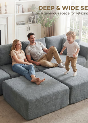 Modular U-Shape Sectional Sofa with Ottomans – Velvet Living Room Couch