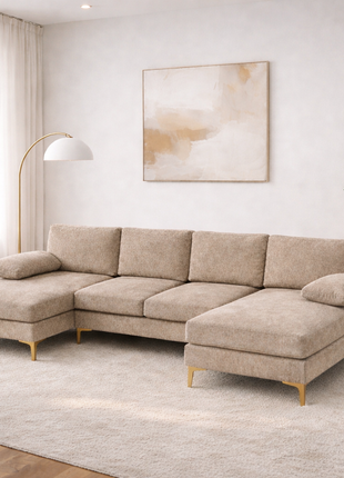 Likeshoppe U-Shaped 4-Seat Modular Sectional Sofa – Luxury Chenille Living Room Couch in Cream & Creamy White