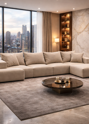 Likeshoppe Oversized Cloud Modular Sectional Sofa – 162" Beige Chenille L-Shaped Living Room Couch with 6 Pillows