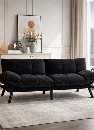 Likeshoppe Convertible Folding Sofa Bed – Modern 2-Seater Upholstered Couch with Adjustable Backrest & Armrests (Black)