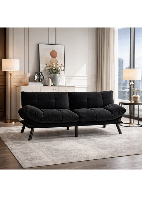 Likeshoppe Convertible Folding Sofa Bed – Modern 2-Seater Upholstered Couch with Adjustable Backrest & Armrests (Black)