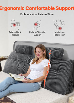 Ergonomic Velvet Back Support Cushion with Arm Support – Lounge Backrest with Storage Pockets & Adjustable Head Pillows