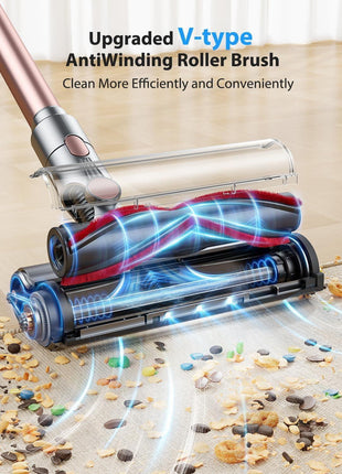Powerful 45KPa cordless vacuum cleaner with LED display, 500W motor, 60-minute runtime, HEPA filtration, and large 1.8L dust cup—perfect for pet hair and everyday home cleaning.