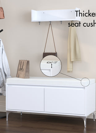 Wall Mounted Entryway Shelf with Hooks & Shoe Storage Bench – Modern Organizer