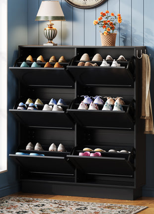 Narrow Flip Drawer Shoe Cabinet with 6 Storage Drawers – Space Saving Entryway Organizer