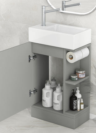 18.6" Bathroom Vanity with Sink – Grey Compact Vanity Cabinet with Shelf & Storage