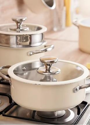 Likeshoppe 9-Piece Stainless Steel Ceramic Coated Cookware Set – Nonstick Pots & Pans with Glass Lids and Steamer