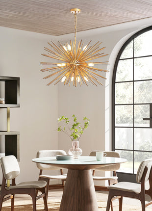 Likeshoppe Mid-Century Gold Sputnik Chandelier – 12-Light Starburst Pendant Lighting for Dining Room, Living Room & Foyer