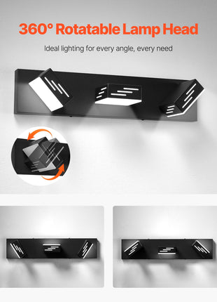 Likeshoppe 24W LED Vanity Light with 3 Rotatable Heads – Modern Waterproof Bathroom Light Fixture for Mirror & Makeup Lighting