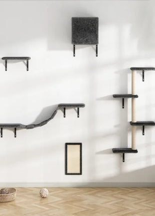 5PCS Wall Mounted Cat Climber Set – Floating Cat Shelves Bridge Scratching Activity Tree