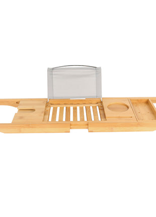 Extendable Bamboo Bathtub Caddy Tray – Luxury Bath Tray with Book & Wine Holder