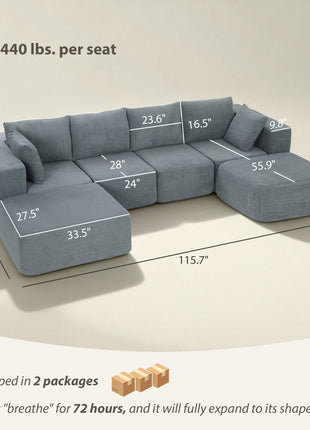 Modular U-Shape Sectional Sofa with Ottomans – Velvet Living Room Couch