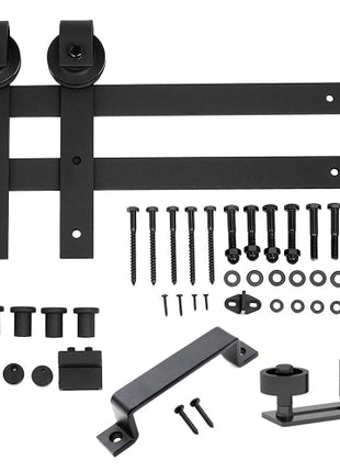 6.6 FT Sliding Barn Door Hardware Kit – Heavy Duty Carbon Steel Track System with Floor Guide & Handle (Black)