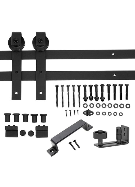 6.6 FT Sliding Barn Door Hardware Kit – Heavy Duty Carbon Steel Track System with Floor Guide & Handle (Black)