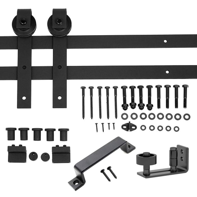 6.6 FT Sliding Barn Door Hardware Kit – Heavy Duty Carbon Steel Track System with Floor Guide & Handle (Black)