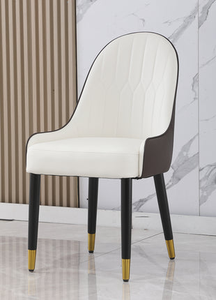 Likeshoppe Dining Chair With PU Leather White And Brown Metal Legs Set Of