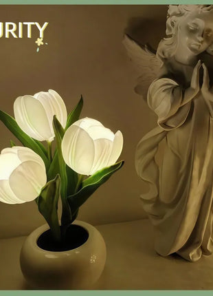 LED Tulip Table Lamp USB Rechargeable – Flower Vase Decorative Night Light with Adjustable Brightness