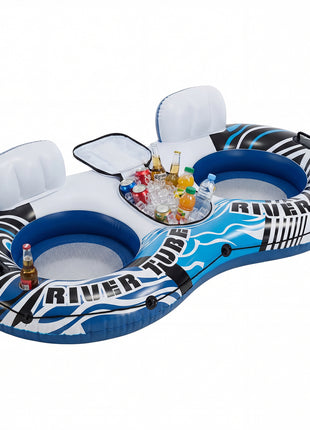 2PCS Inflatable River Floats with Cooler & Cup Holders – Oversized Float Tubes with Backrest