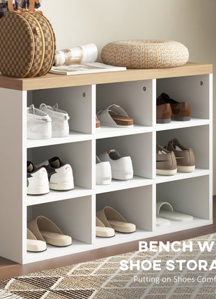 2-in-1 Entryway Coat Rack Shoe Bench – Hall Tree with Hooks & Shoe Storage Shelf