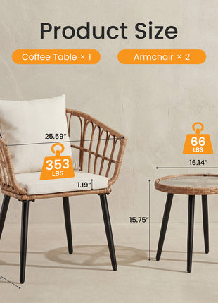 Outdoor Patio Furniture Set with Cushions – Rattan Balcony Table & Chairs LS1