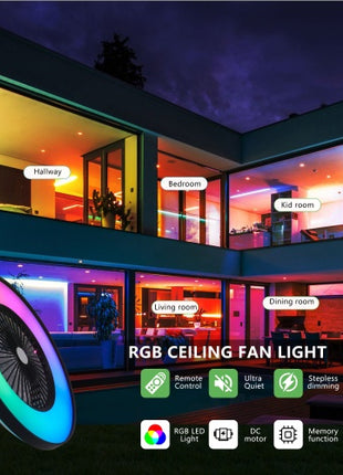 23" Smart Ceiling Fan with RGB LED Light – Dimmable App & Remote Control Ceiling Fan