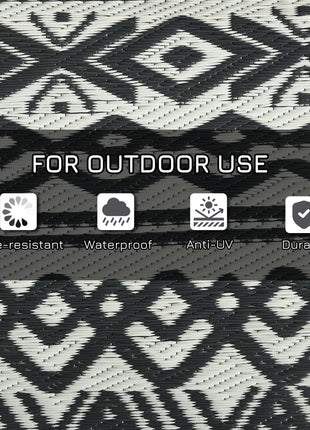 Reversible Outdoor Rug 8x10 Waterproof – Boho RV Camping Patio Rug with Carry Bag Gray & Cream