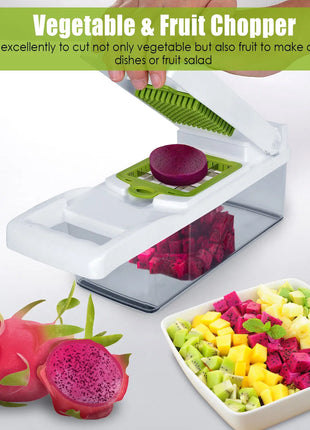 12-in-1 Vegetable Chopper Slicer Dicer Set – Kitchen Food Cutter with Container & Graters