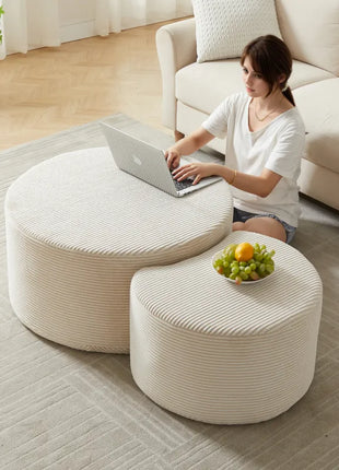 Upholstered Nesting Coffee Table Set of 2 – Round Corduroy Ottoman Coffee Tables