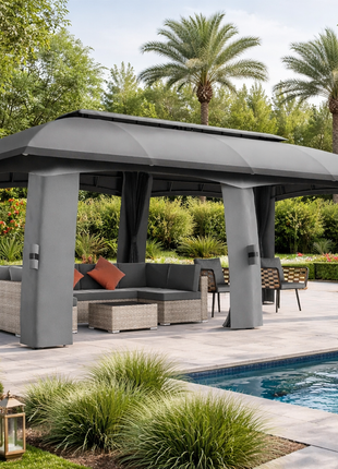 10' x 20' Outdoor Patio Gazebo with Netting – Large Garden Canopy Shelter with Vented Roof