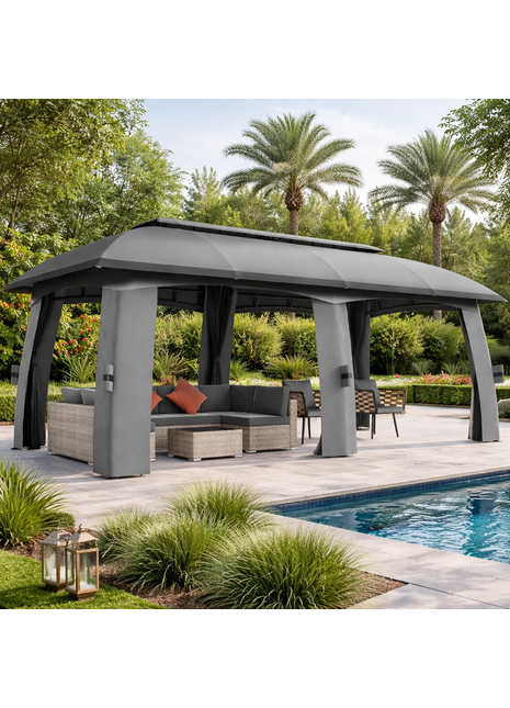 10' x 20' Outdoor Patio Gazebo with Netting – Large Garden Canopy Shelter with Vented Roof