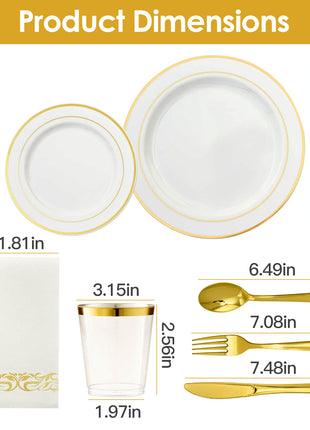 175PCS Gold Rim Disposable Dinnerware Set for 25 Guests – Elegant Party Plates Cups & Utensils