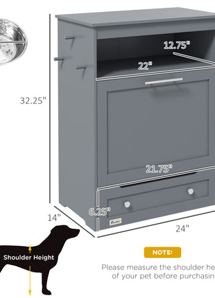 Pet Feeder Station with Storage Cabinet – Raised Dog Bowl Feeding Station Grey