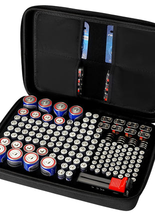 Battery Organizer Storage Box with BT-168 Tester – 167 Battery Capacity Case for AA AAA C D 9V & Button Batteries