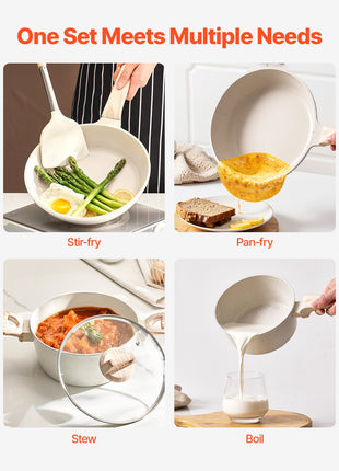 Likeshoppe 17-Piece Non-Stick Cookware Set – Maifan Stone Pots and Pans Set for Gas, Electric & Induction Stovetops