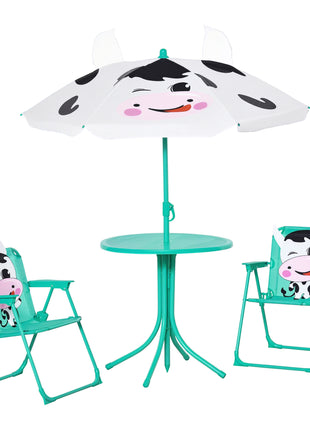 Kids Outdoor Table and Chair Set with Umbrella – 4-Piece Patio Furniture Set for Backyard Play Ages 3–6