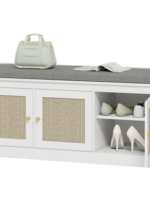 Likeshoppe Rattan Shoe Storage Bench with Cushion – Entryway Shoe Organizer Seat for Hallway