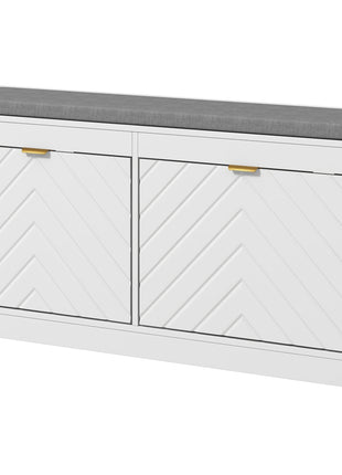Narrow Entryway Shoe Storage Bench with Cushion – White Flip Drawer Shoe Rack Cabinet