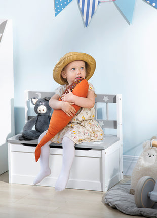 Kids Toy Storage Bench with Safety Lid – Wooden Toy Chest Seat with Moon & Stars Design for Playroom
