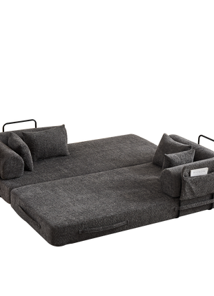 78.7” Convertible Sleeper Sofa Bed in Grey Chenille – Folding Couch with Pillows, Storage Pocket & Floor Lounge Design