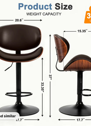 LIKESHOPPE Adjustable 360° Swivel Bar Stools with Back & PU Leather Seat – Set of 2