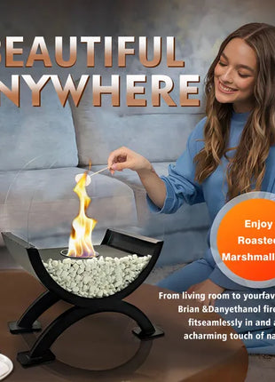 Likeshoppe Portable Tabletop Fire Bowl – Round Glass Indoor Outdoor Fireplace for Patio, Dining Table & Events