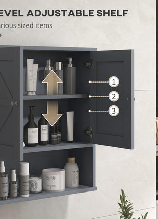 Farmhouse Wall-Mounted Medicine Cabinet – Gray Bathroom Cabinet with Barn Doors & Adjustable Shelf